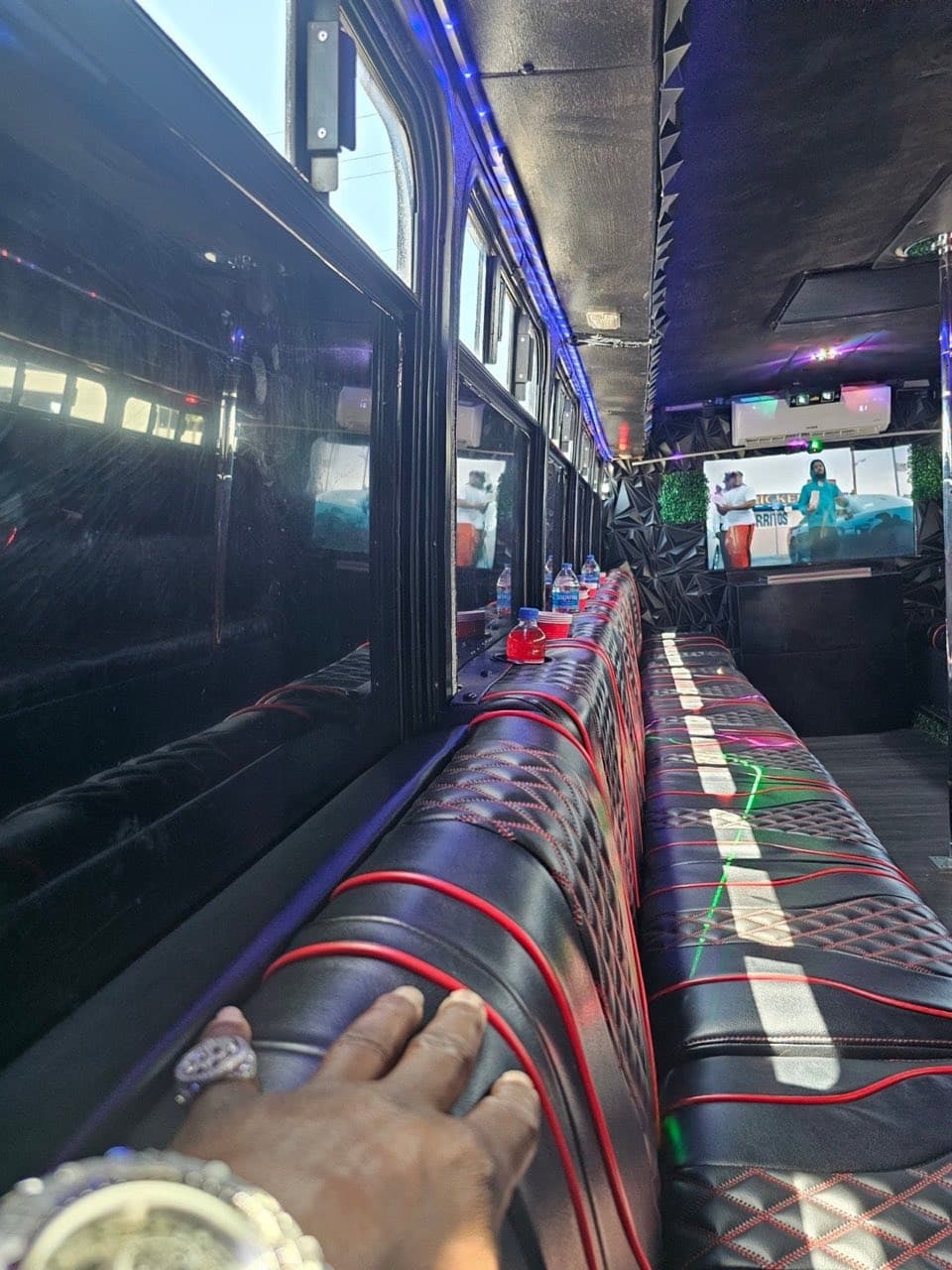 Group partying inside the LYTT bus